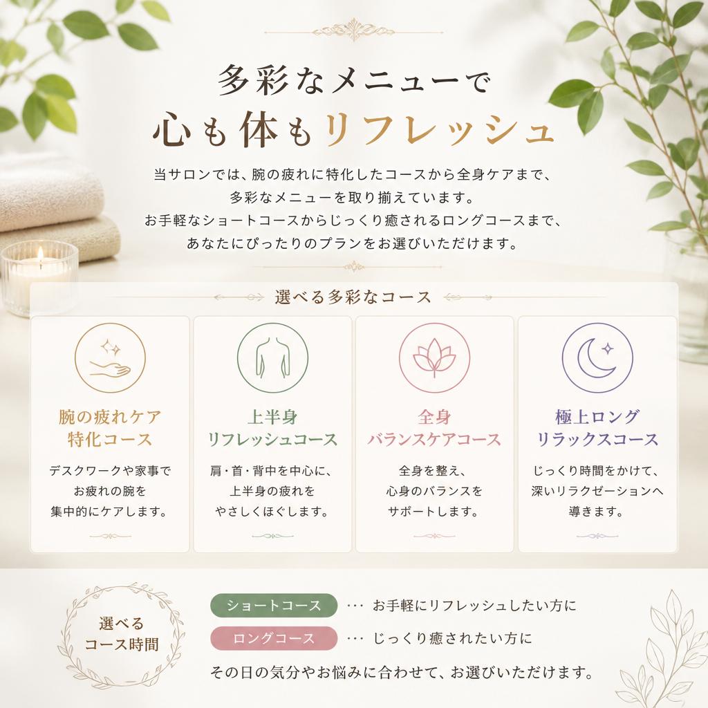 多様な施術メニューから選べる