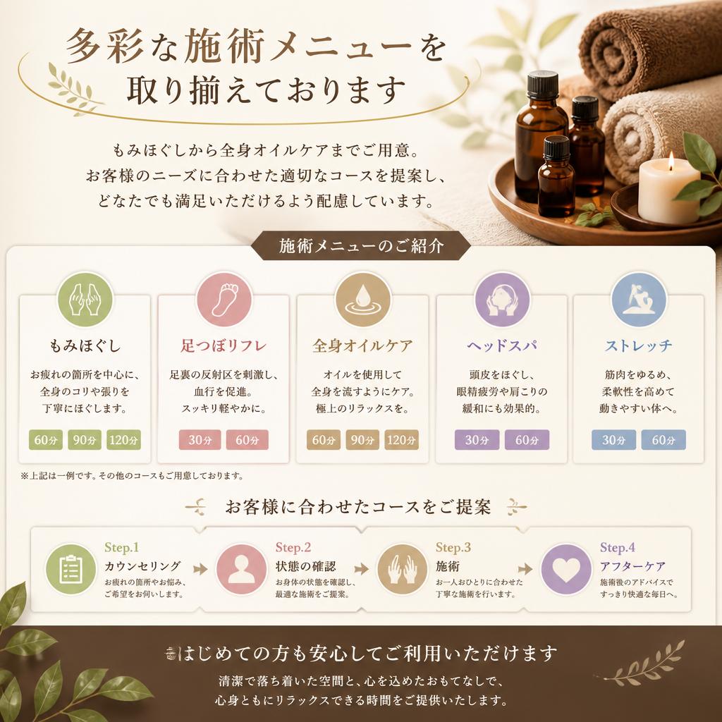 魅力的な施術メニュー