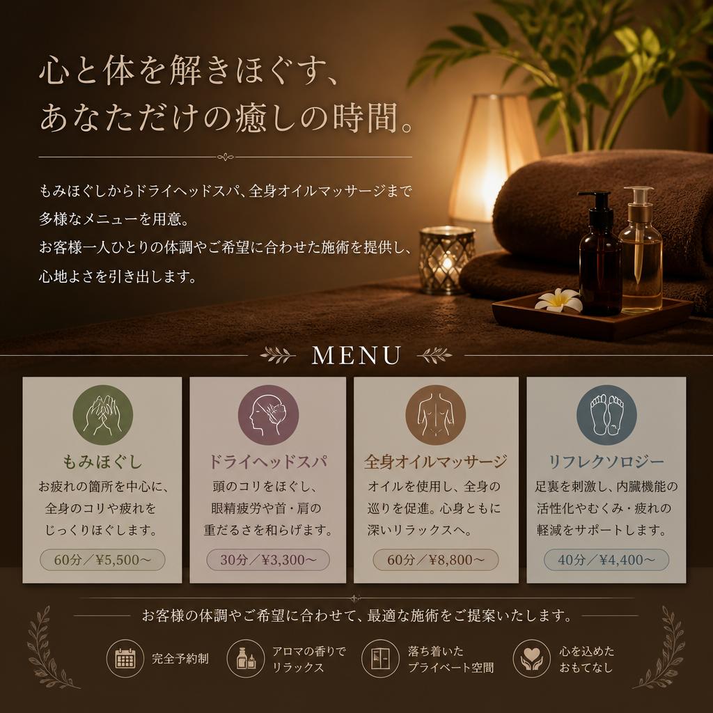多彩なリラクゼーションメニュー