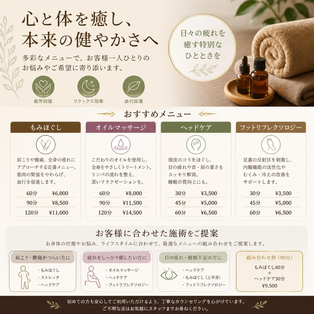 多彩なメニューで身体をメンテナンス