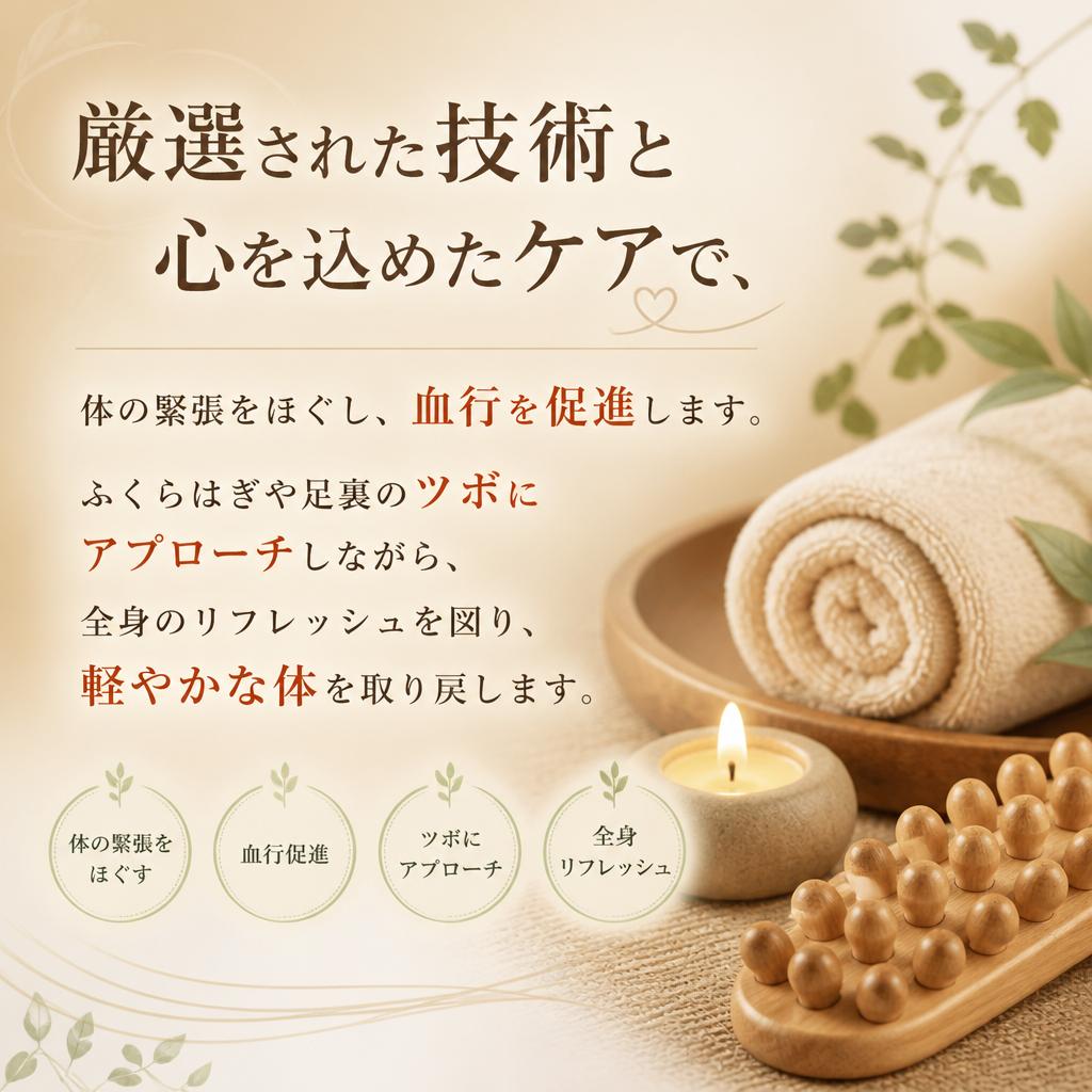 疲れた足を癒す、専門の足つぼ施術