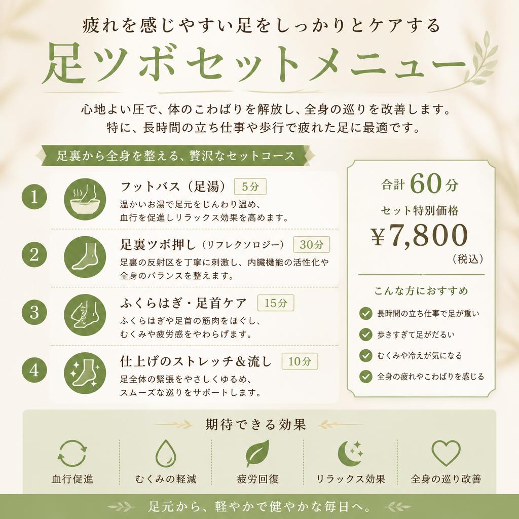 心身を癒す足ツボセットメニュー
