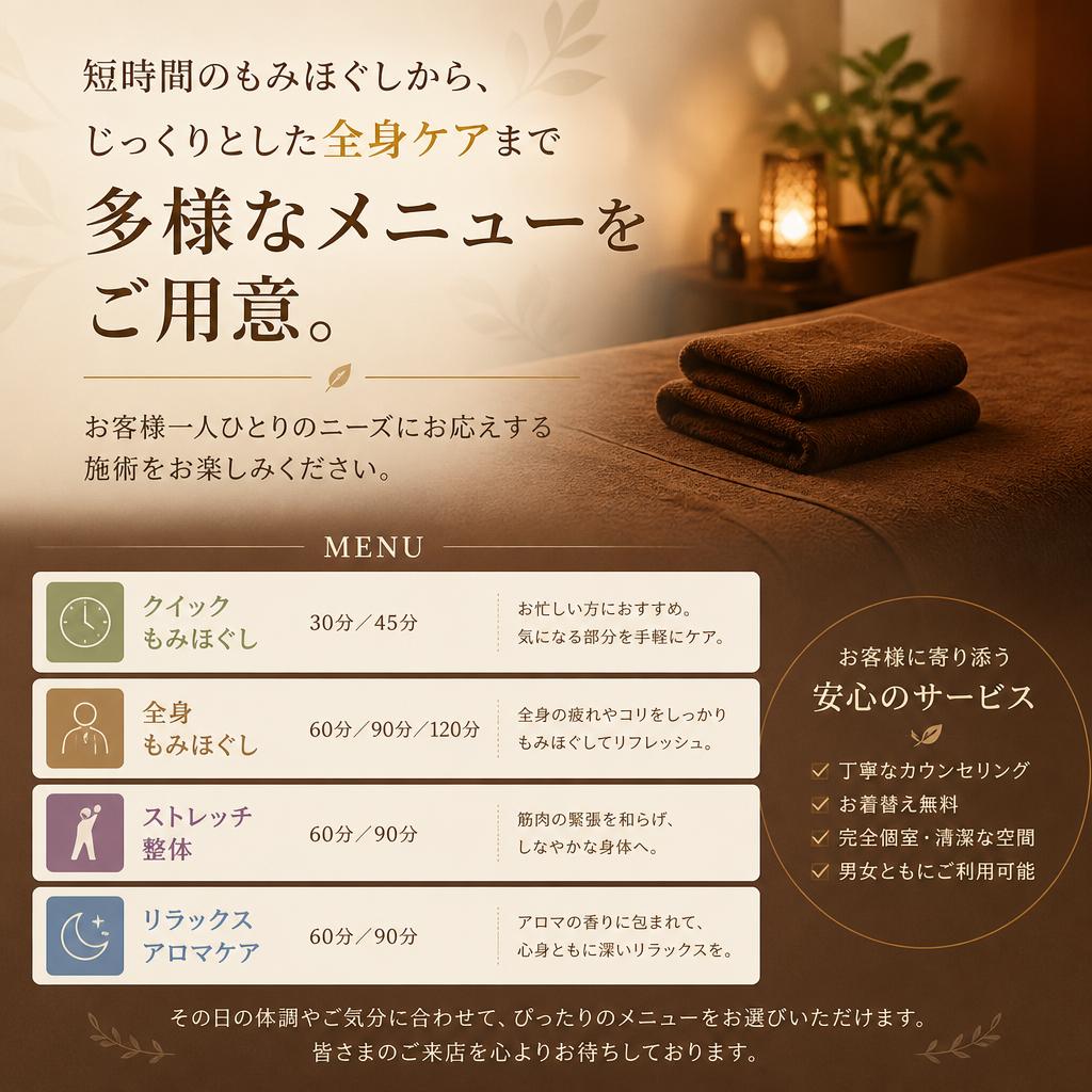 多彩なメニューであなただけの時間を