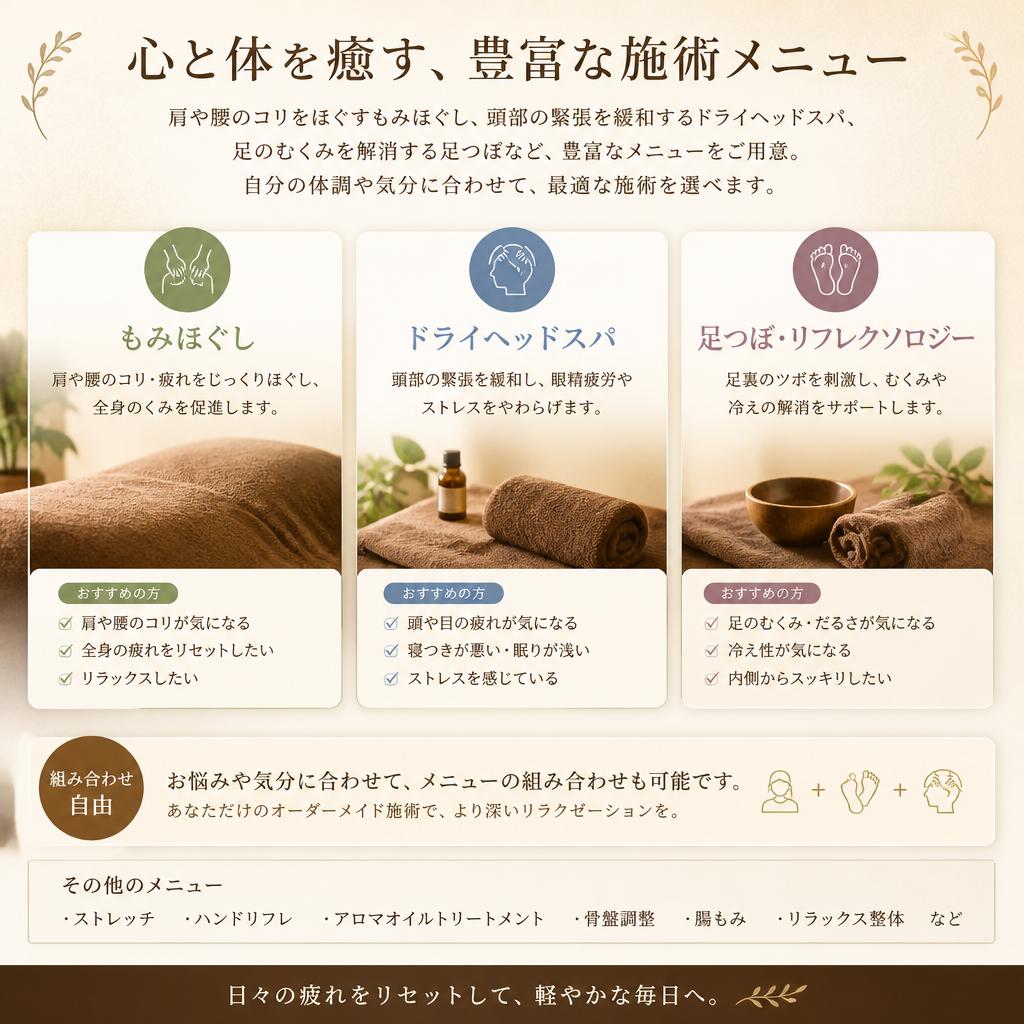 自分に合った施術メニューを選ぶ