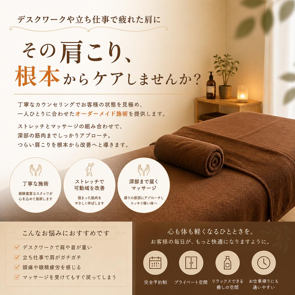 肩こりに特化したリラクゼーションメニュー