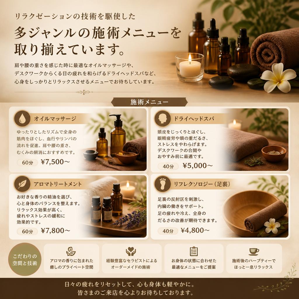 心身をほぐす多彩なメニュー