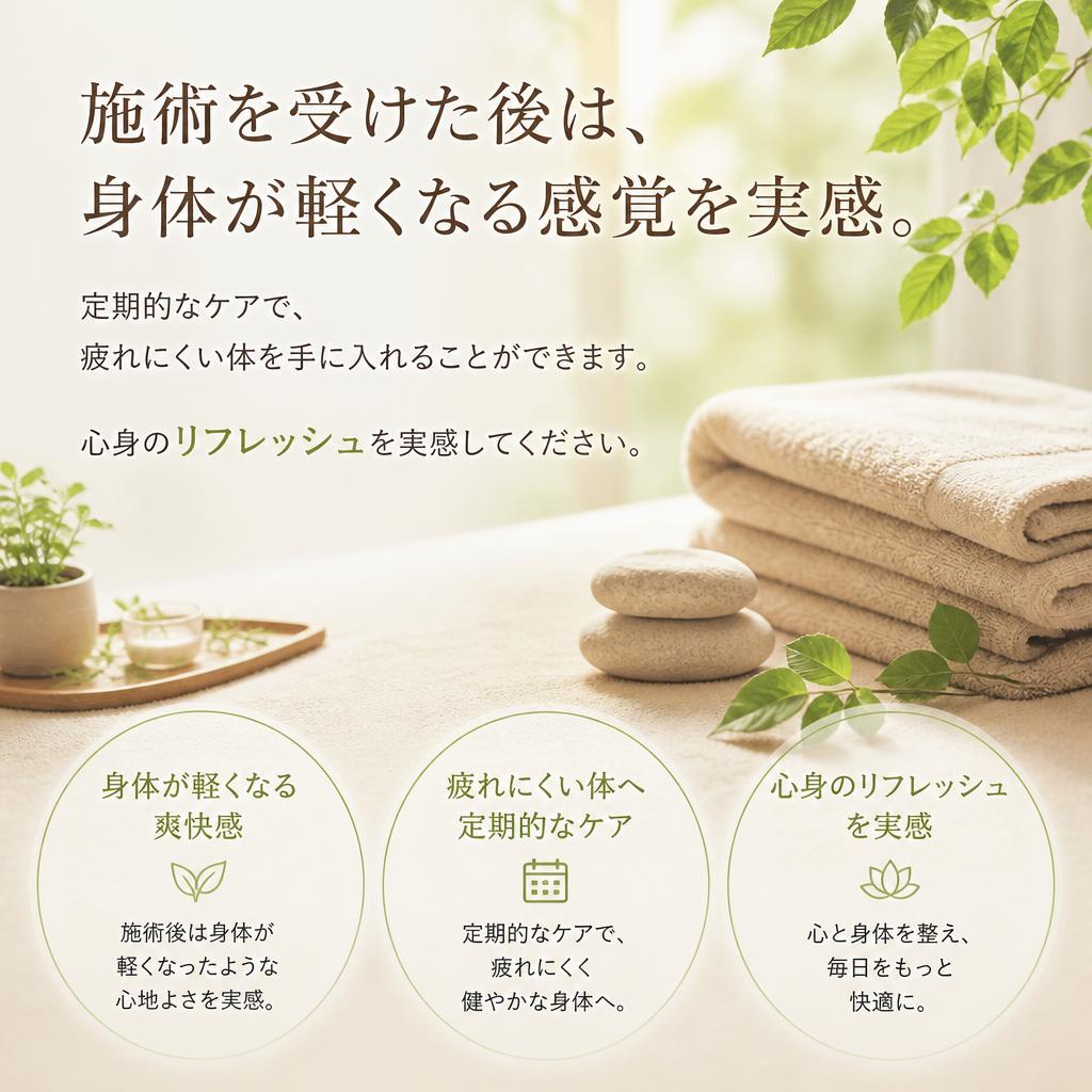施術後の心地よさと効果を実感