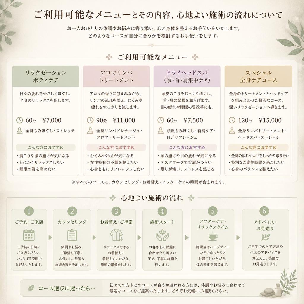 施術の流れと料金