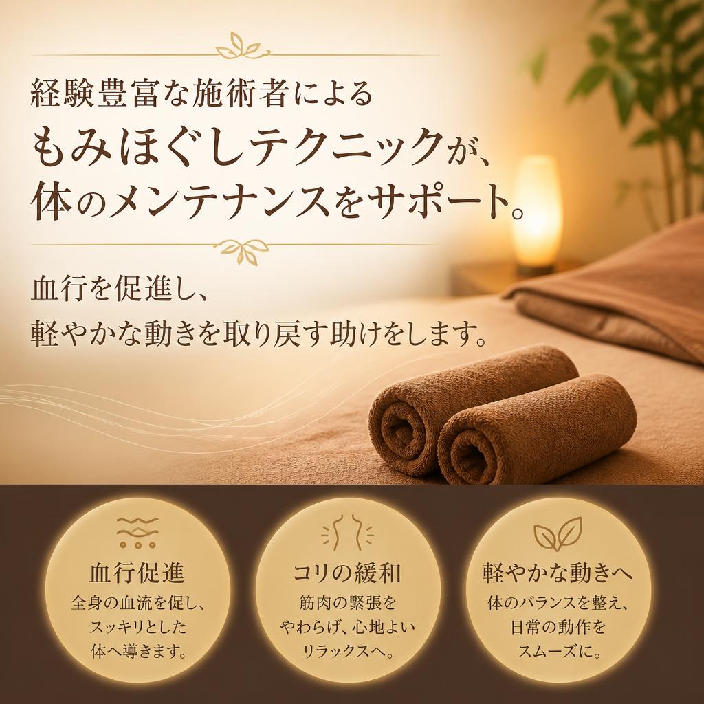 もみほぐしテクニックで心地よさを実感