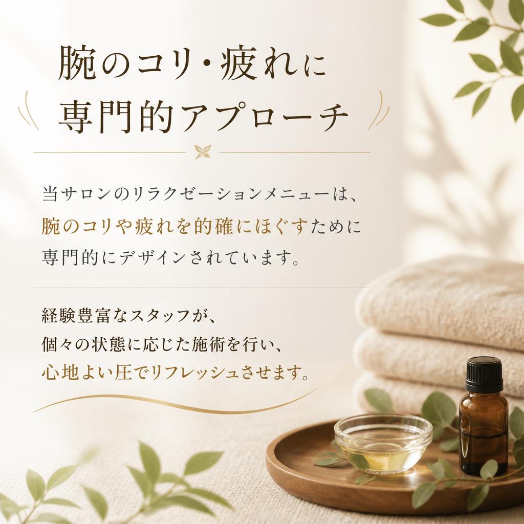 専門の施術で腕の疲労を解消！